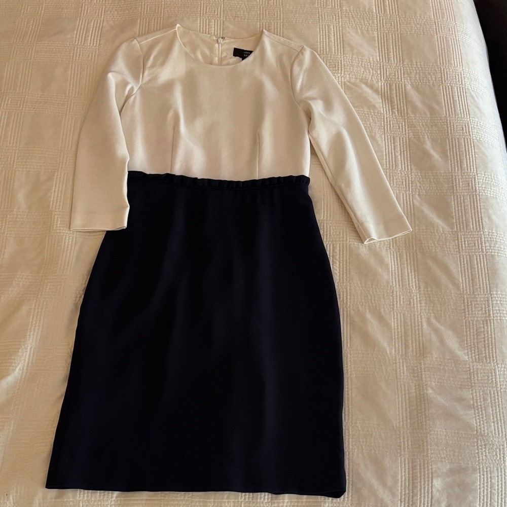 J. Crew Navy and Cream 3/4 Sleeve Dress